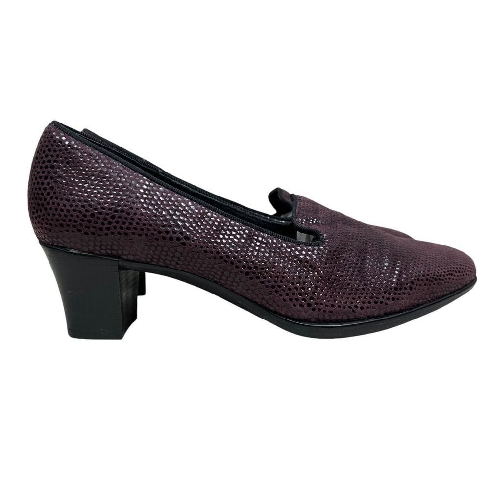 Munro Burgundy Snake Embossed Pump Cushioned Kitten Block Heel Womens 5.5M^